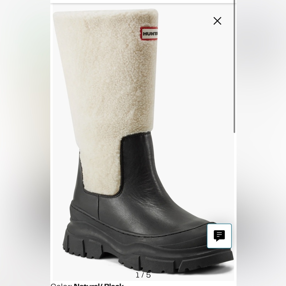 Hunter Black Leather and Cream Shearling Boots